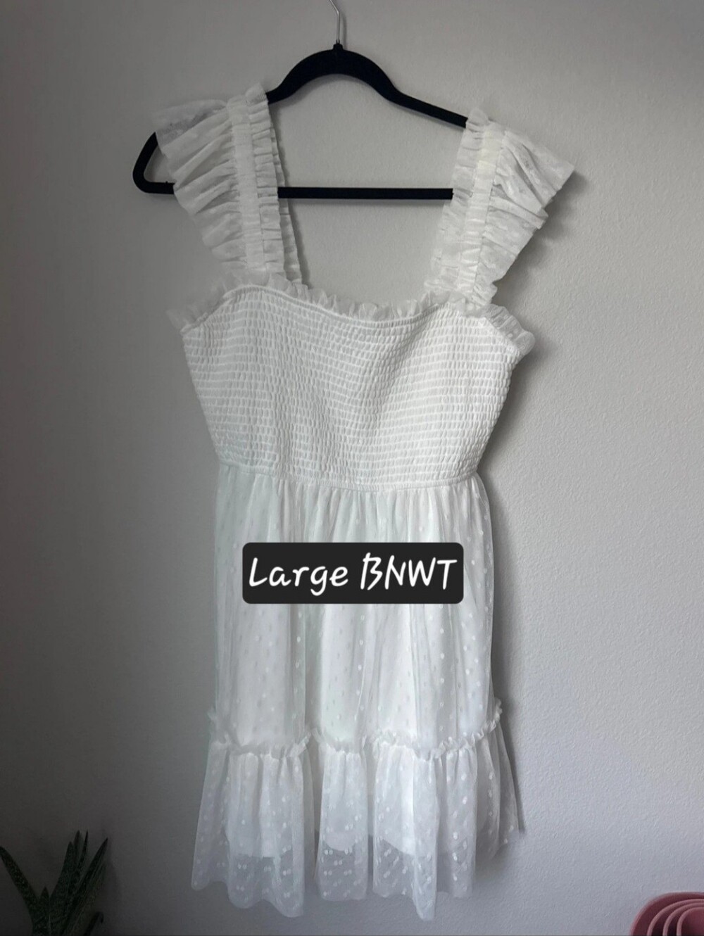 Altar'd State White Smocked Ruffle Dress Size L NWT Cottagecore